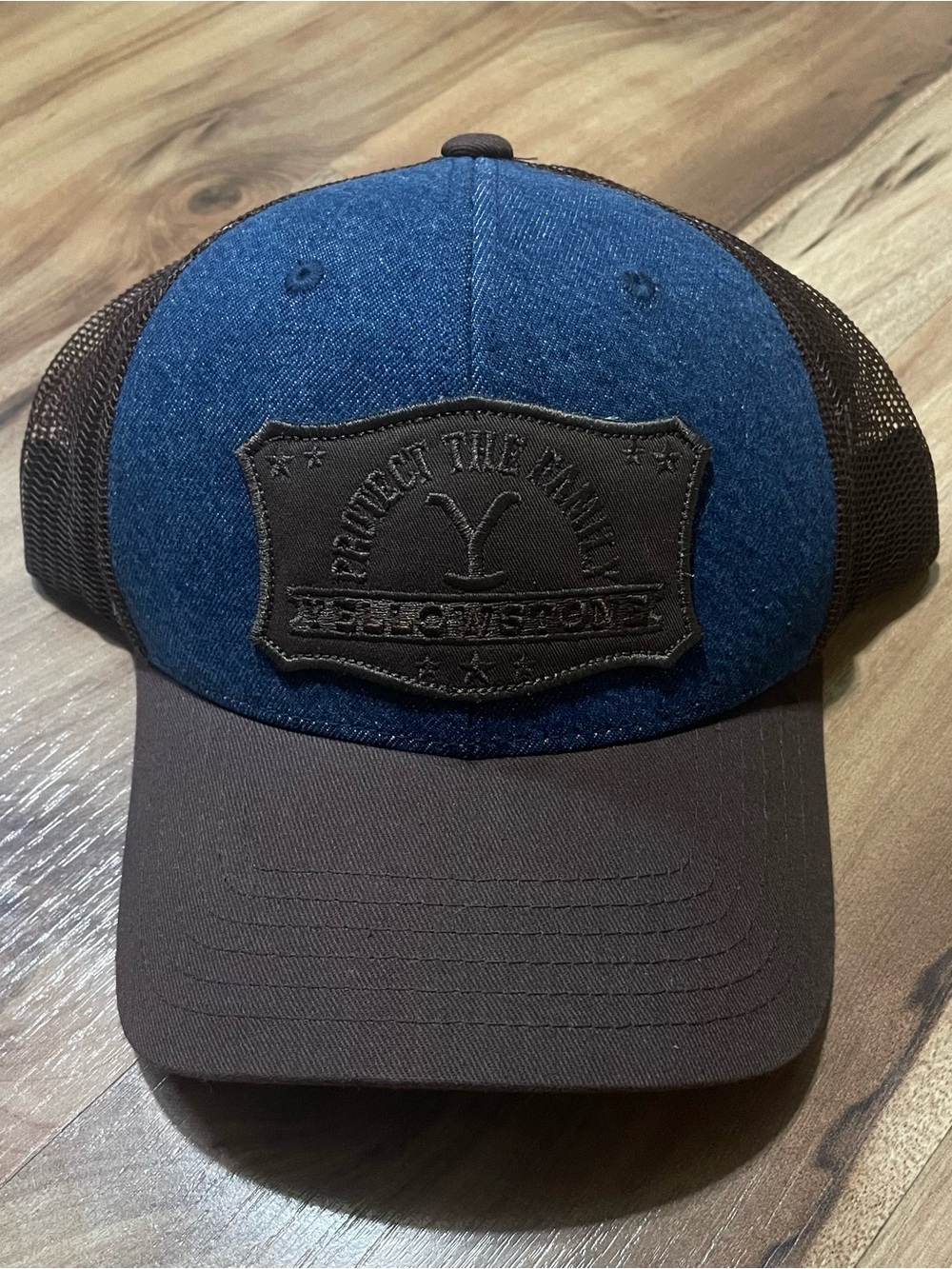 Yellowstone Dutton Ranch Trucker Hat Blue Denim Brown Mesh Protect The Family OS